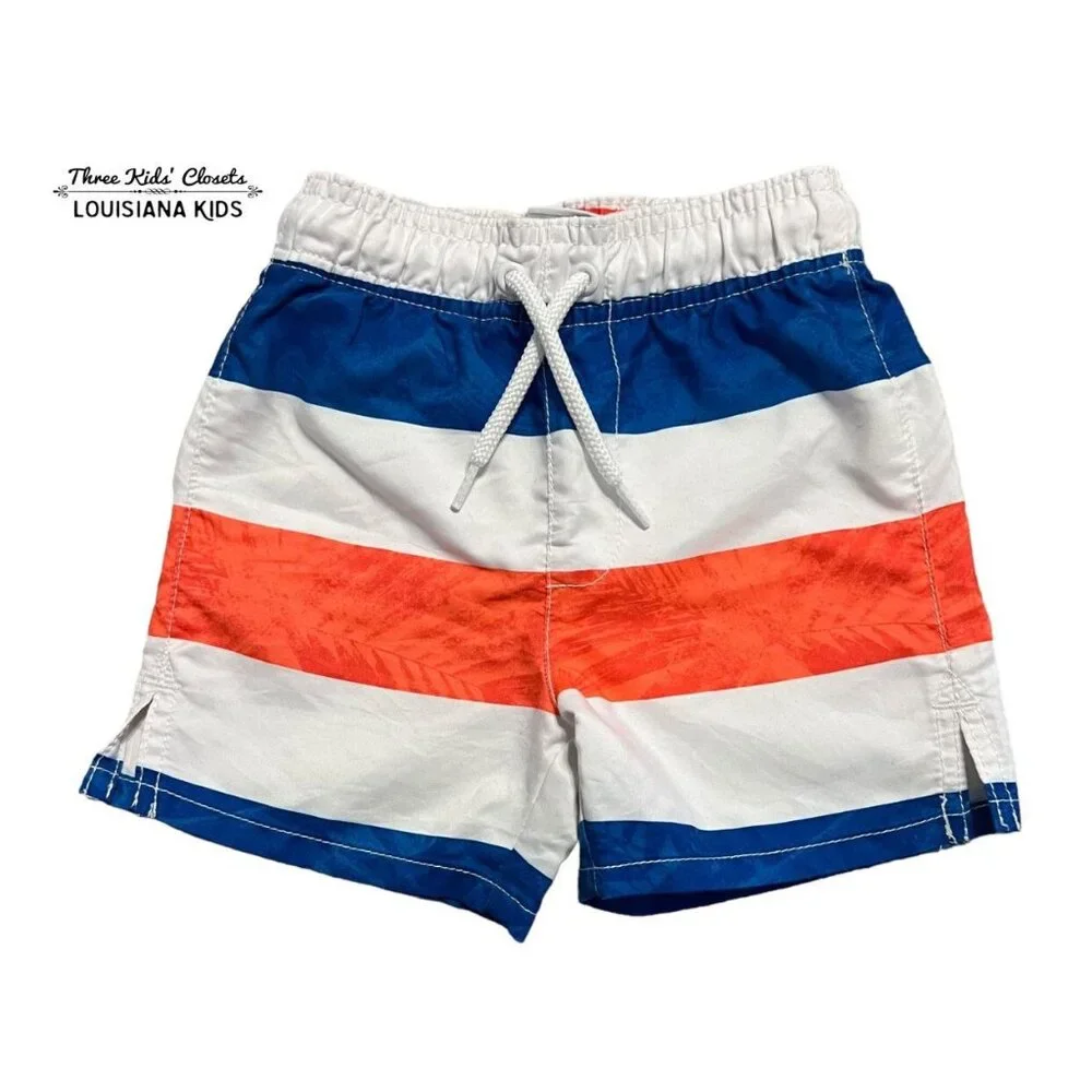 Place Sport 12-18m Blue White Orange Striped Swim Trunks